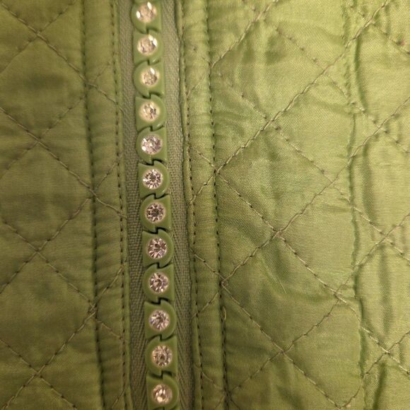 The Quacker Factory Silk Quilted Blazer Jacket Rhinestones Medium Green Pink QVC - Picture 7 of 13
